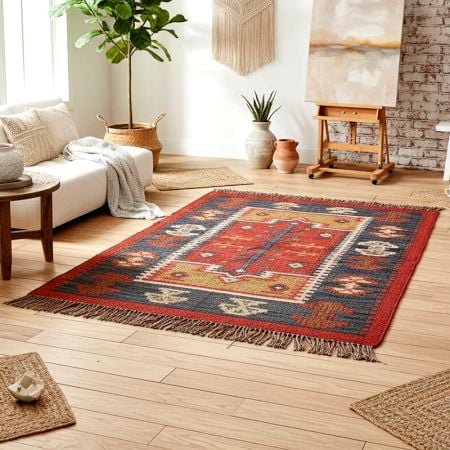 Multicolor Handcrafted Jute Vintage Dhurrie For Home